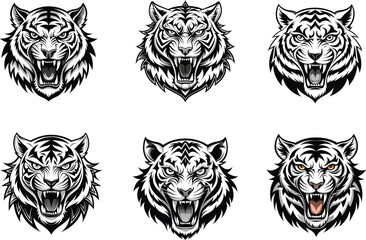 Fierce Tribal Roaring Tiger Head Vector Design