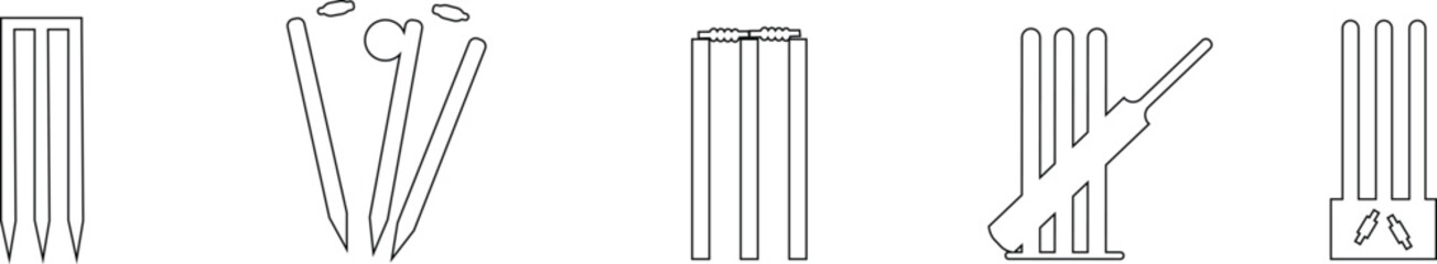 Cricket wicket icon set . trendy flat and line styles. Cricket game vector isolated on transparent background. cricket tournament wicket out elements template. vintage for clubs and team. Sports sign