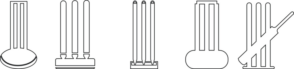 Cricket wicket icon set . trendy flat and line styles. Cricket game vector isolated on transparent background. cricket tournament wicket out elements template. vintage for clubs and team. Sports sign