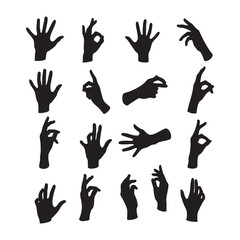 Silhouette set of hand on white background