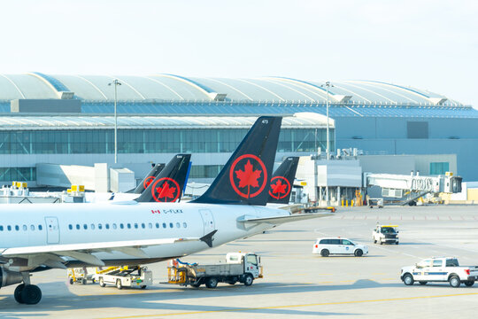 Mississauga, ON, Canada - May 7, 2025: Air Canada planes parked at Toronto&rsquo;s Pearson International Airport in Mississauga, ON, Canada. 