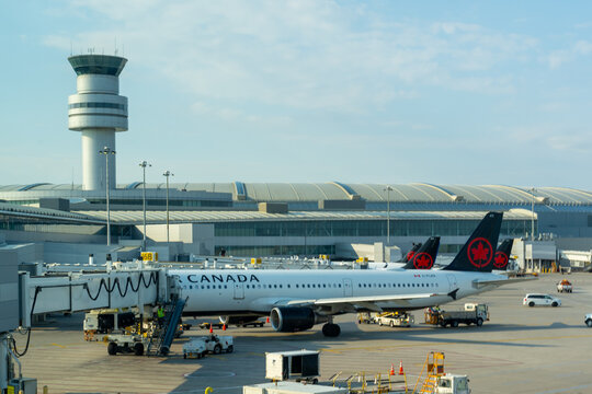 Mississauga, ON, Canada - May 7, 2025: Air Canada planes parked at Toronto&rsquo;s Pearson International Airport in Mississauga, ON, Canada. 
