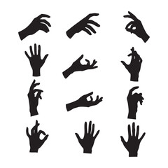 Silhouette set of hand on white background