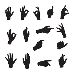 Silhouette set of hand on white background
