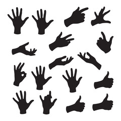 Silhouette set of hand on white background