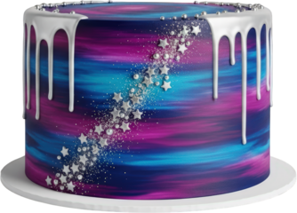 Galaxy Drip Cake with Silver Stars and Pearls Festive Birthday Dessert