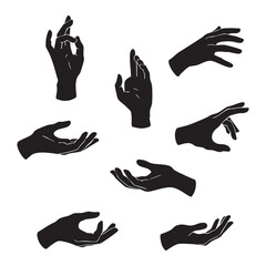 Silhouette set of hand on white background
