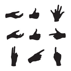Silhouette set of hand on white background