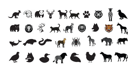 Obraz premium Animals Silhouette vector logo, icon illustration.. Animal vector design set.