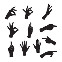 Silhouette set of hand on white background