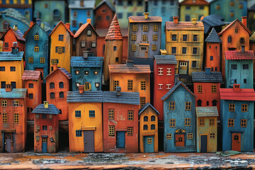 Playful Miniatures: Toy Houses on Rustic Wood