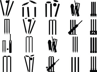 Cricket wicket icon set . trendy flat and line styles. Cricket game vector isolated on transparent background. cricket tournament wicket out elements template. vintage for clubs and team. Sports sign
