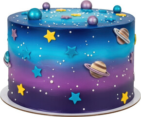 Naklejka premium Galaxy Themed Birthday Cake with Planets Stars and Ombre Icing