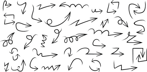 Collection of abstract arrow symbols in different curved and twisted vector line