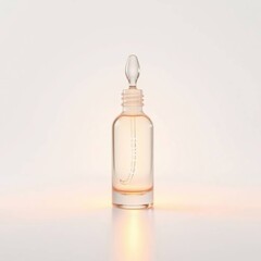 Naklejka premium Clear glass dropper bottle, subtly lit, against a bright background