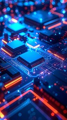 Obraz premium Late night coding session showcases a focused man working on his laptop with city lights blurred.