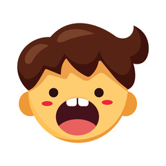 Cute Cartoon Boy Icon with Brown Hair and Open Mouth