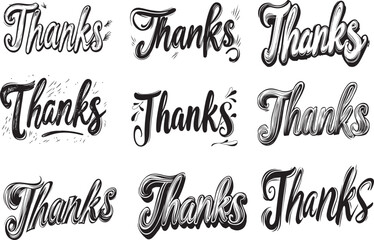 Creative Typography Collection,  Stylish Ways to Say 'Thanks'.  Black and White 'Thanks' Typography Pack
