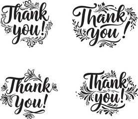 Creative Typography Collection,  Stylish Ways to Say 'Thanks'.  Black and White 'Thanks' Typography Pack