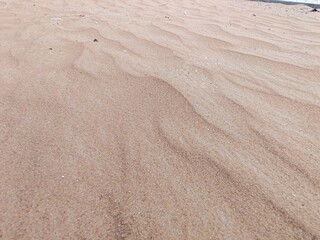 Desert Sand Ripples, Sand Ripples On Beach. Beautiful Ripples Background Due To Wind On Desert And Due To Water Shore On Beach. Desert Sand Ripples Waves Of Wind,.
Brown Sandy environment landscape.