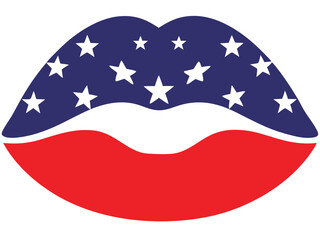 American Flag Lips Vector Art, Outline act, illustration 