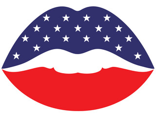 American Flag Lips Vector Art, Outline act, illustration 
