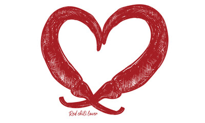 Love day graphic print design for t shirt. Heart shape chili design for t shirt print, poster, sticker, background and other uses. Red spicy chili artwork. Always fresh spicy graphic print design.