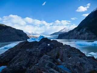 deep blue glacier ice of glacier in torres del paine national park