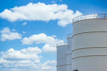 Oil storage tank at oil and gas refinery industrial zone, Business industrial storage tank oil and gas refinery, Crude oil storage tank business logistic and transportation.