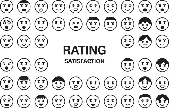 Customer feedback rating scale emoticon set design featuring various facial expressions to represent satisfaction levels