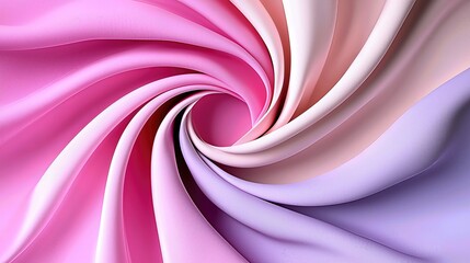 Obraz premium Abstract image of swirling pastel fabric. Shades of pink, purple, and white create a soft, dreamy effect. The texture is smooth with subtle variations in tone and color. Close up view of textile.