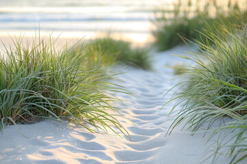 Whispers of the Shore: Beach Grasses on Serene Sands