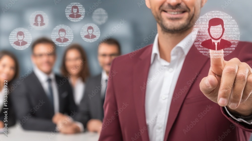 Poster man pointing at a group of people to illustrate mapping influence and internal power dynamics in a r