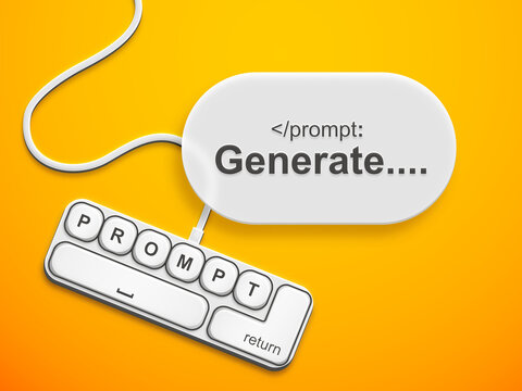 Generative image prompt illustration on keyboard and bubble text style