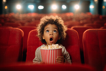 Excited kid watching movie
