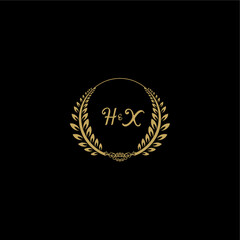 HX beautiful, feminine and elegant wedding monogram initial logo with circle floral gold