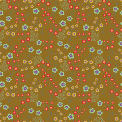 Seamless pattern with Christmas decoration. Green and blue flower pattern.