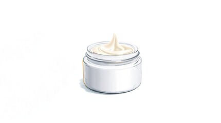 Close-up Digital Sketch of Facial Cream Jar Painterly Strokes, White Background