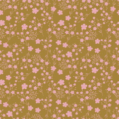 Seamless pattern with Christmas decoration. Green and blue flower pattern.