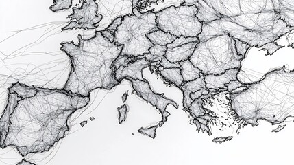 Abstract map of Europe with interconnected lines