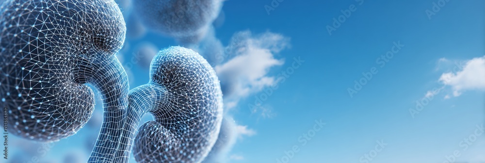 Aufkleber Detailed Close-Up View of Kidney Structure in Mesh Design With Data Points Against a Clear Sky