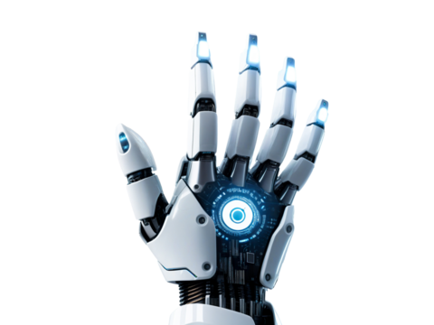 robotic hand on transparent background