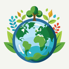 Green earth globe with leaves symbolizing environmental conservation and nature ecology