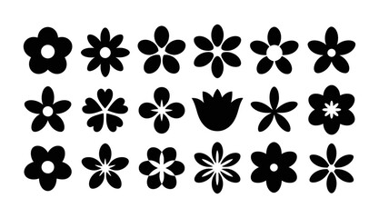 Fototapeta premium Floral Silhouette Vector set, Simple Flower Designs on White Background