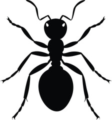 Black and White Silhouette Depiction of an Ant Against a White Background