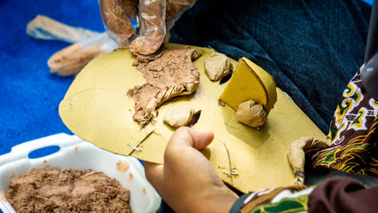 Masks from paper, wood glue and sawdust. Eco friendly and recycle handy craft.