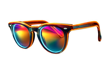 A pair of sunglasses with neon reflection, summer vibe, isolated on transparent background