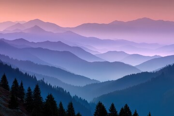 Obraz premium Serene Mountain Landscape with Layers of Soft Purple and Blue Hues