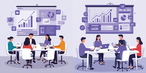 Business Discussion Concept. Vector illustration in flat style of a group of people communicatiion