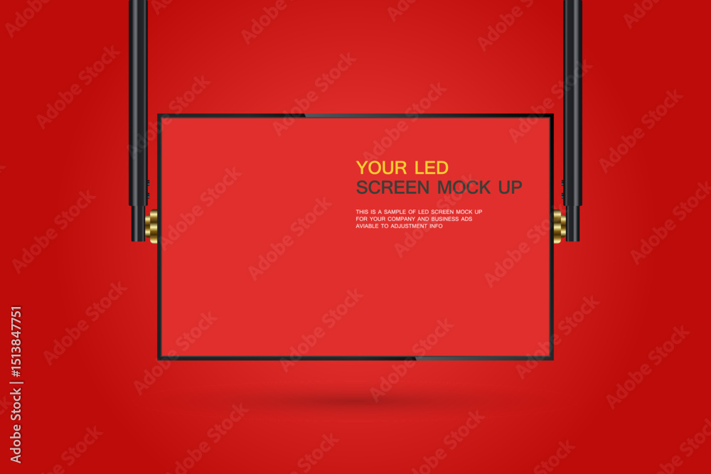 Poster a hanging red led screen mockup in 3d vector, illusstration. the realistic led screen on red backgro
